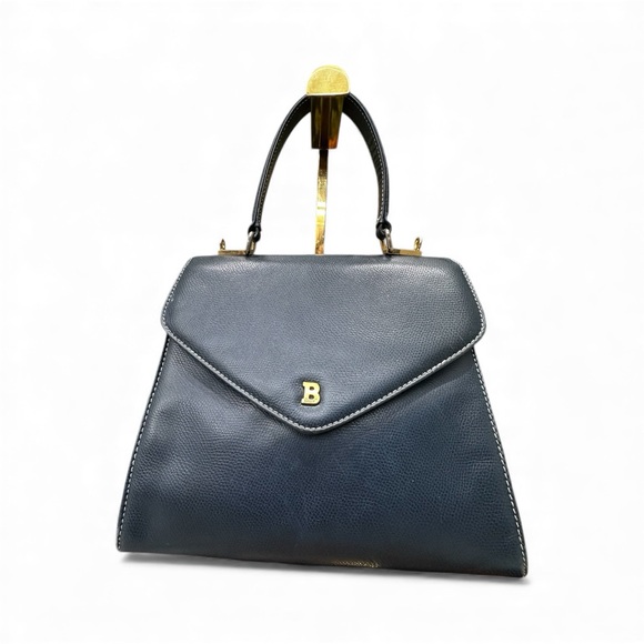 Bally Handbags - Bally Vintage Navy Pebbled Leather Top-Handle Bag (Late 70s–Early 80s)
